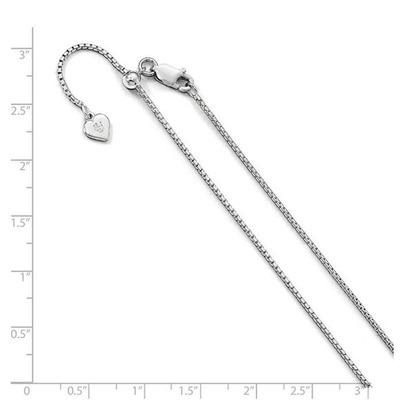 1.25mm Rhodium Sterling Silver Adj. Round Box Chain Necklace, 22 Inch - Picture 2 of 5